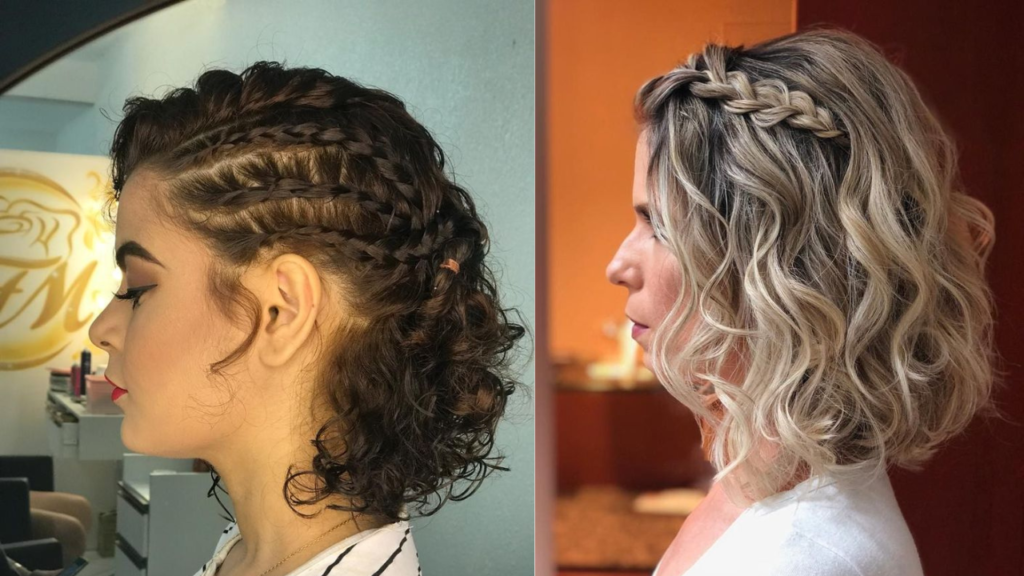 penteado para cabelo cacheado curto com trança