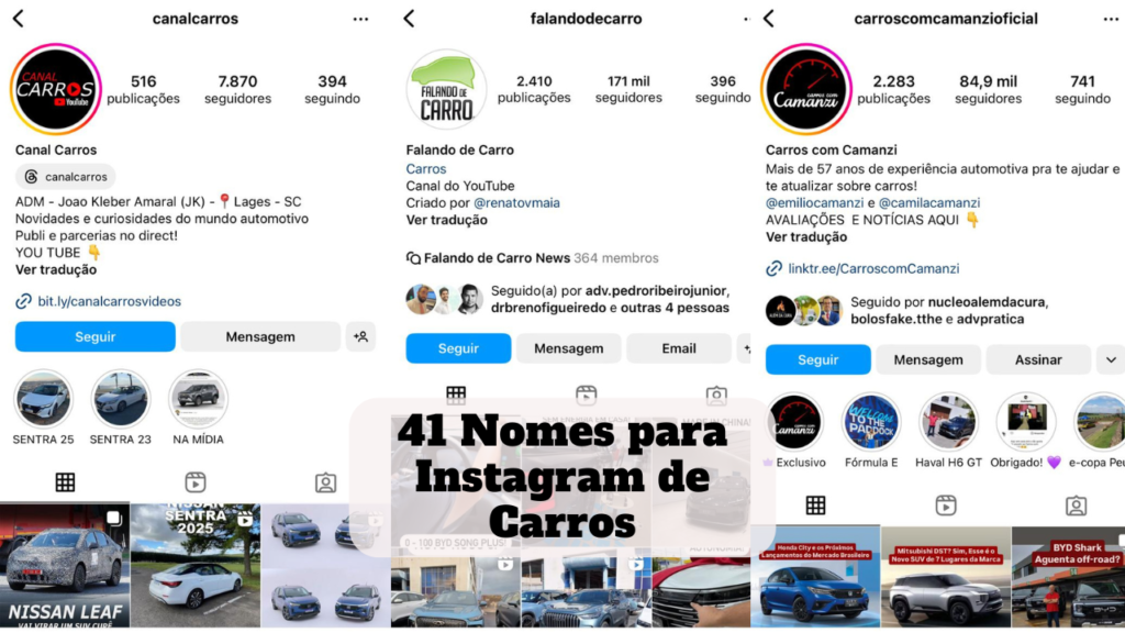 nomes para instagram de carros