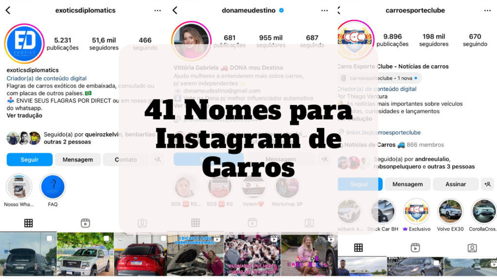 nomes para instagram de carros