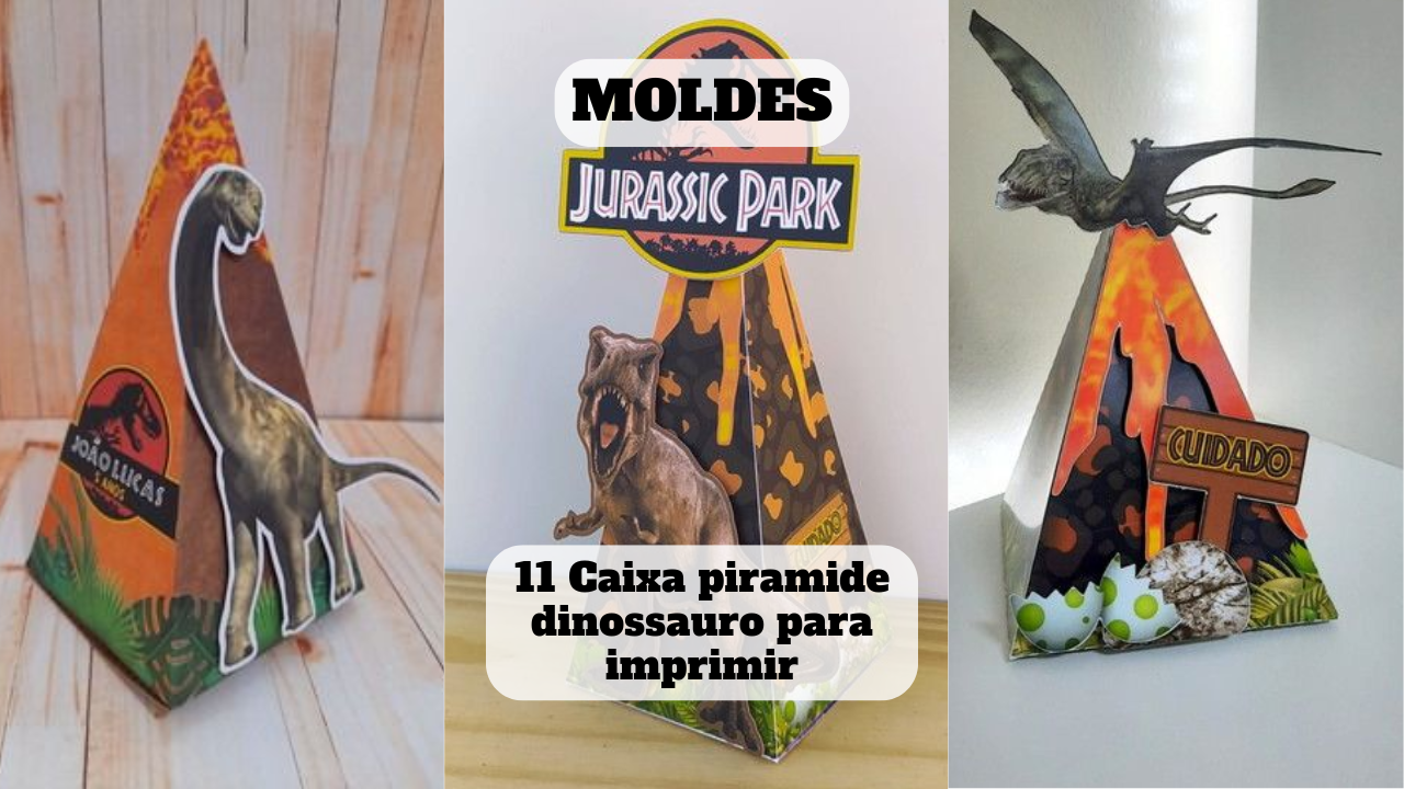caixa piramide dinossauro para imprimir