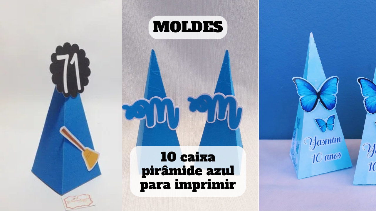 caixa piramide azul para imprimir