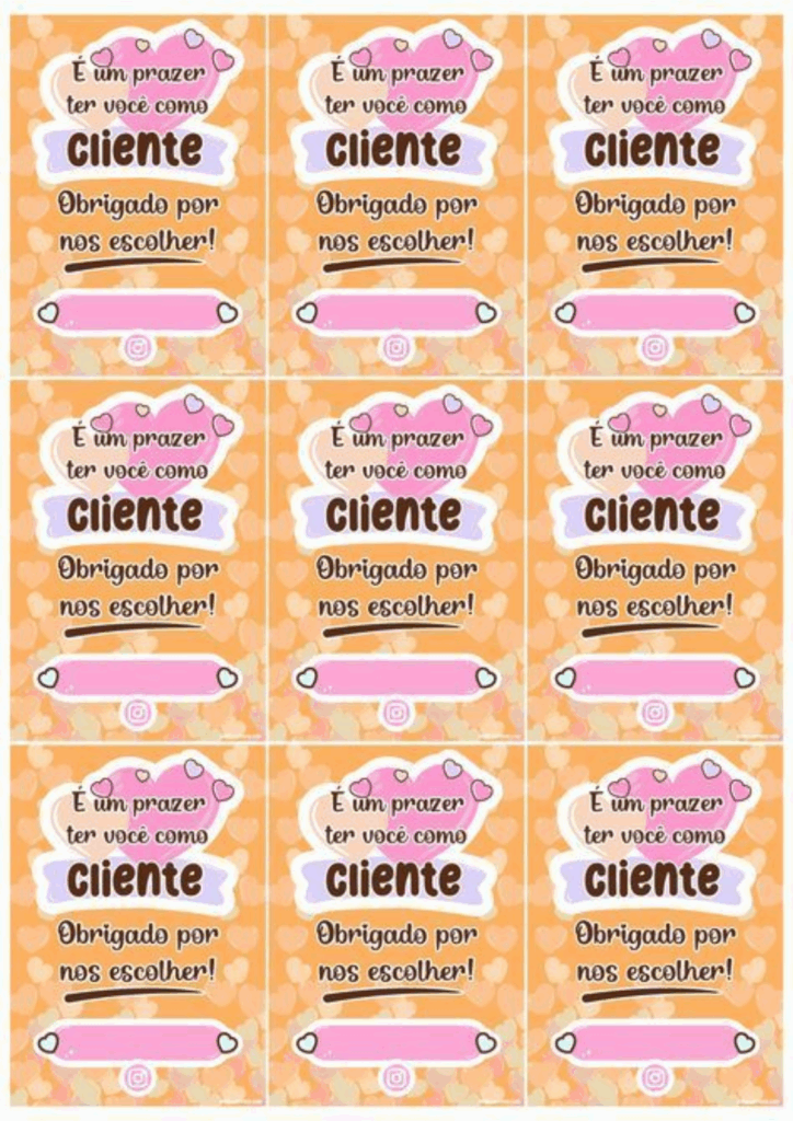 tag agradecimento cliente para imprimir